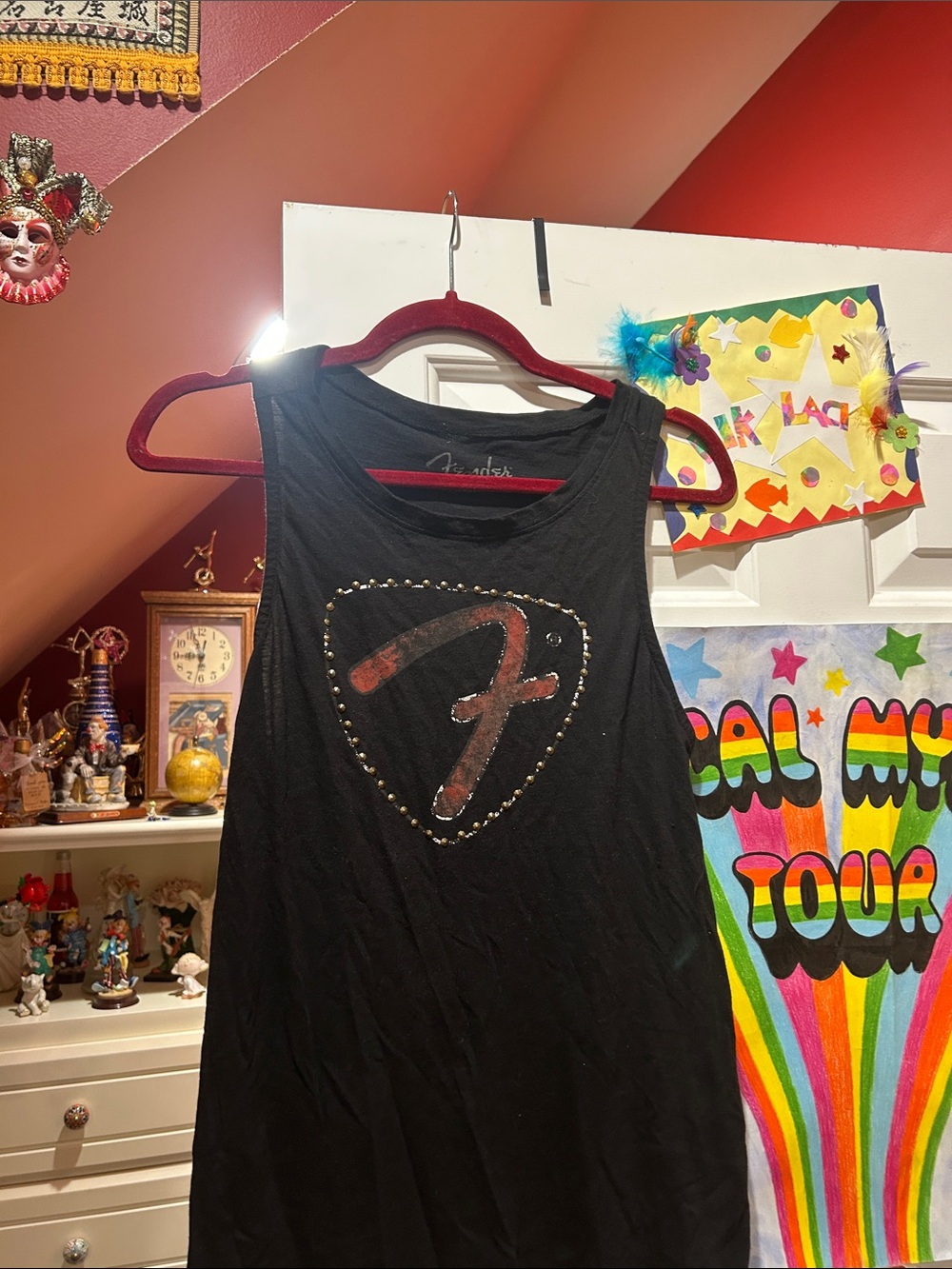 Fender Black Sleeveless Logo Tank with Stud Accents